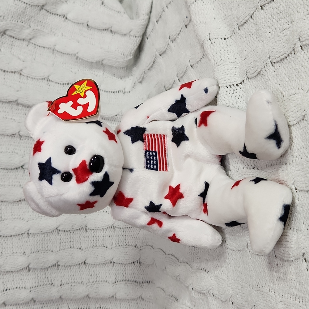 Vintage Ty Beanie Baby Original " Glory "  1998 Patriotic Bear P.E. Pell…